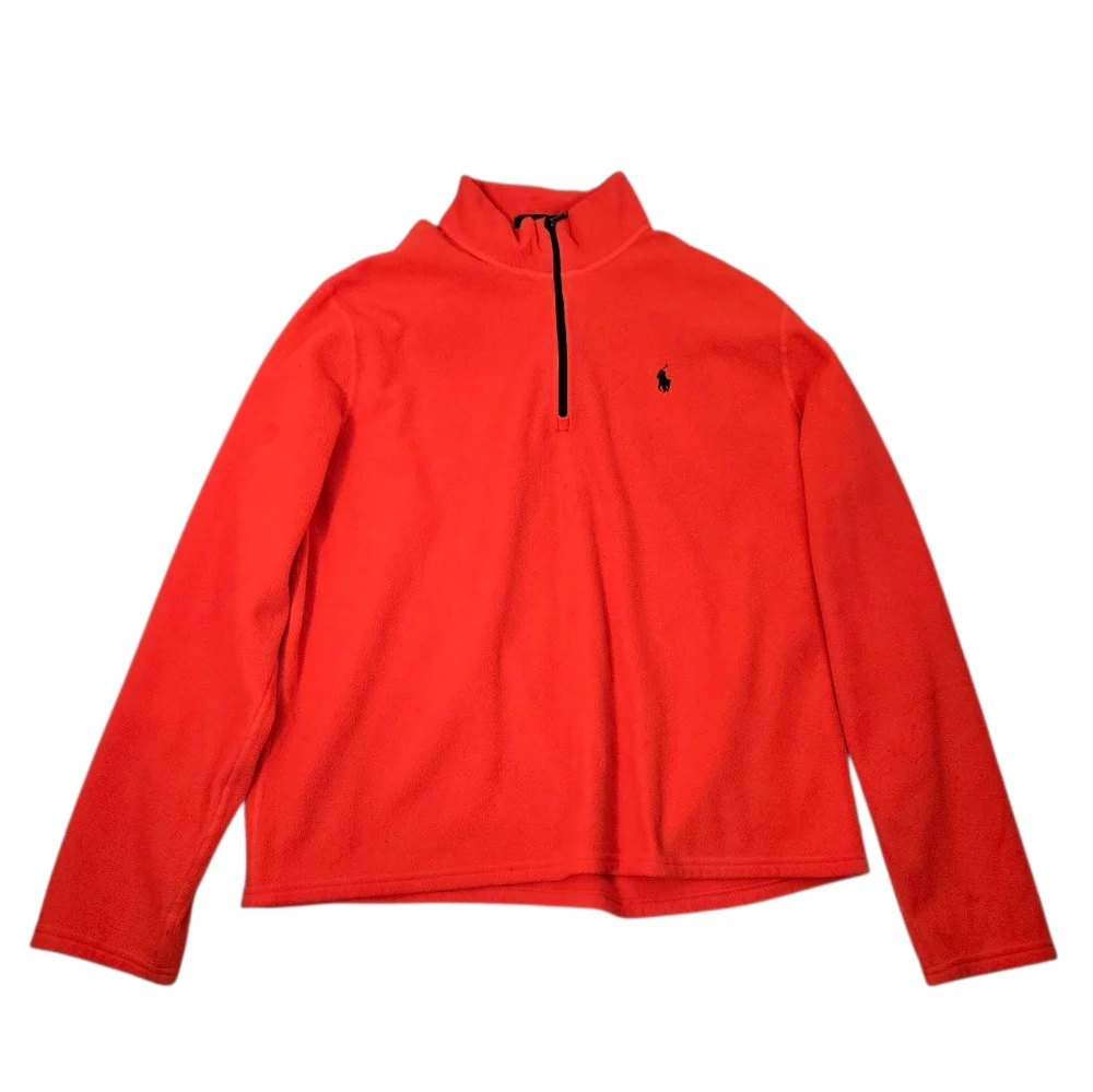 Polo by Ralph Lauren Men's Performance Neon Orange Half-Zip Fleece Sweater